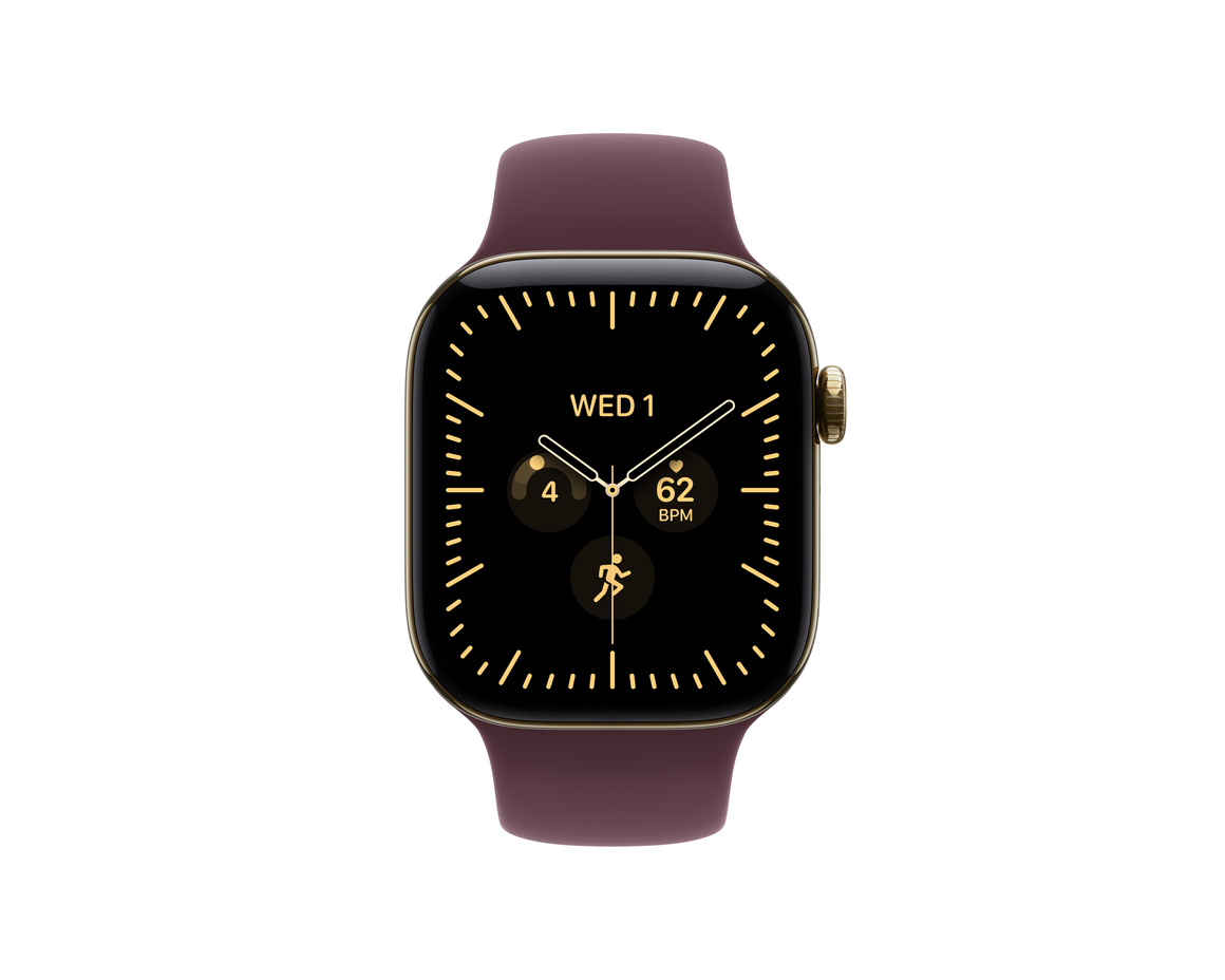 Apple Watch Series 12 Titan Cellular med Sportband Skinande Guld 42mm S/M