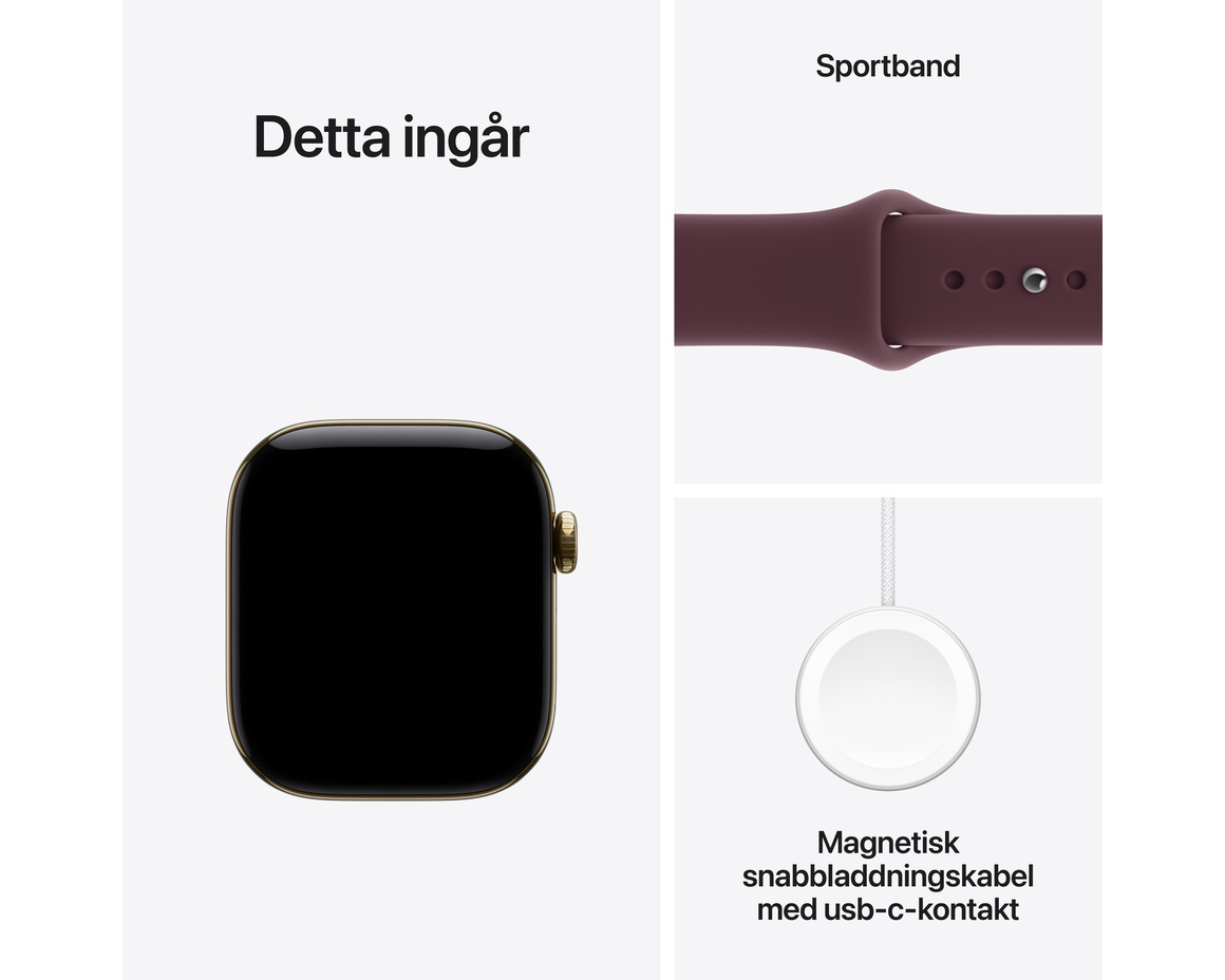 Apple Watch Series 12 Titan Cellular med Sportband Skinande Guld 42mm S/M