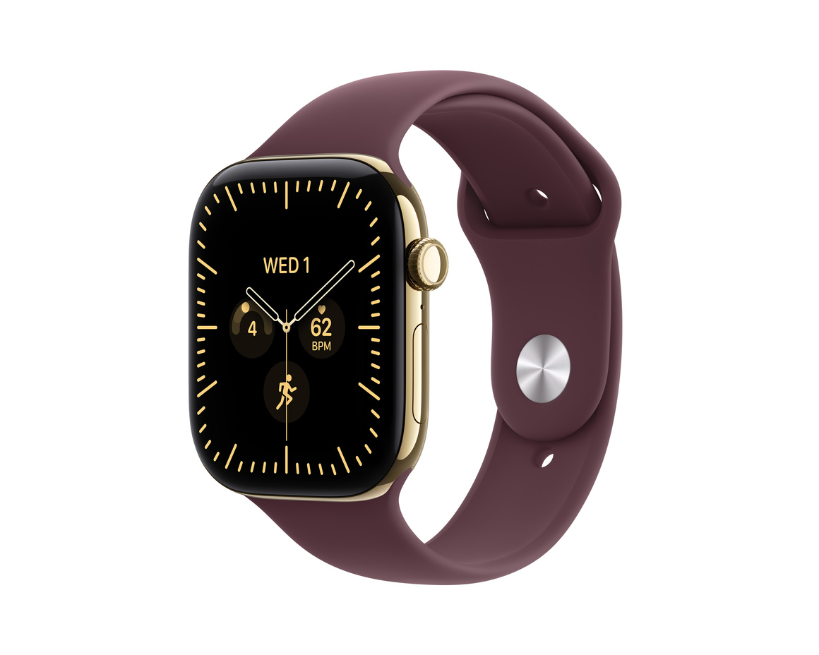 Apple Watch Series 12 Titan Cellular med Sportband Skinande Guld 46mm S/M