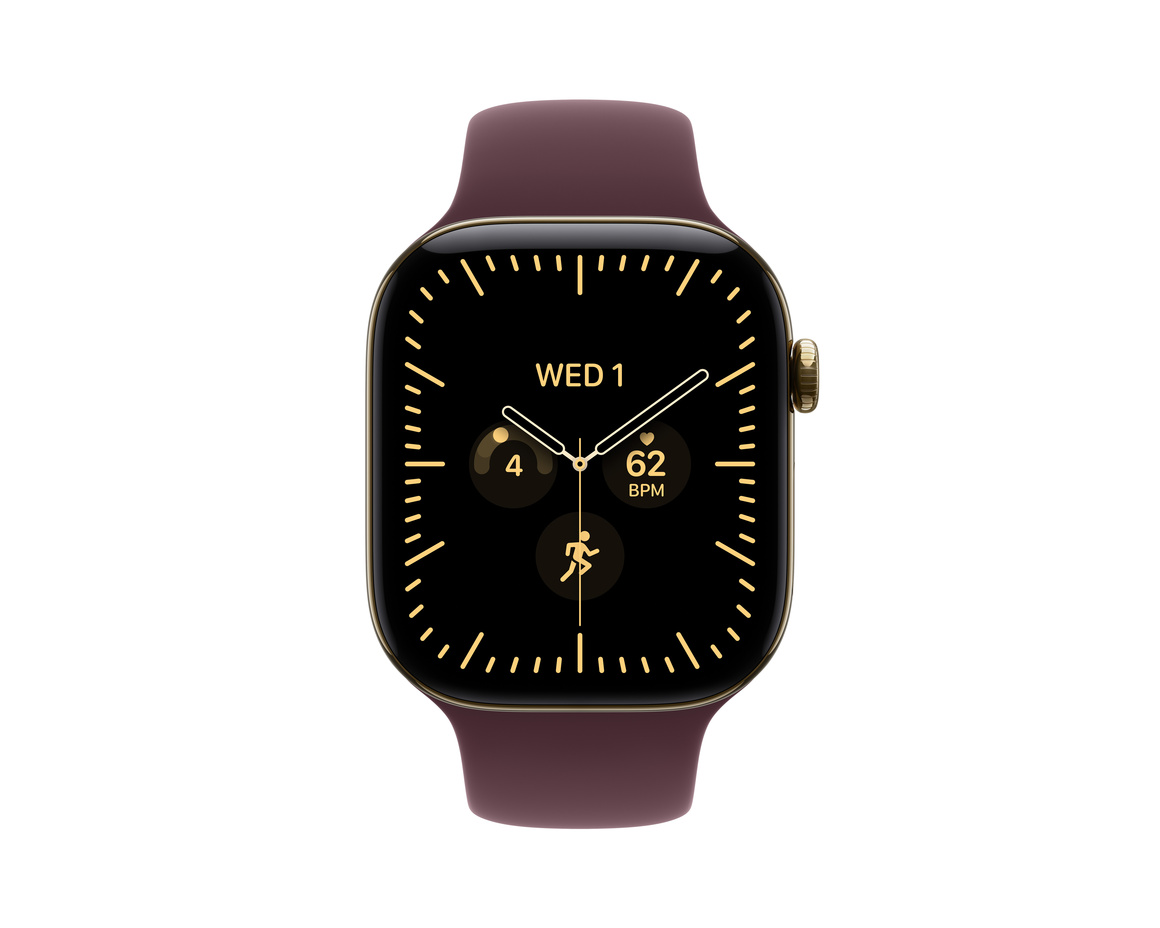 Apple Watch Series 12 Titan Cellular med Sportband Skinande Guld 46mm S/M