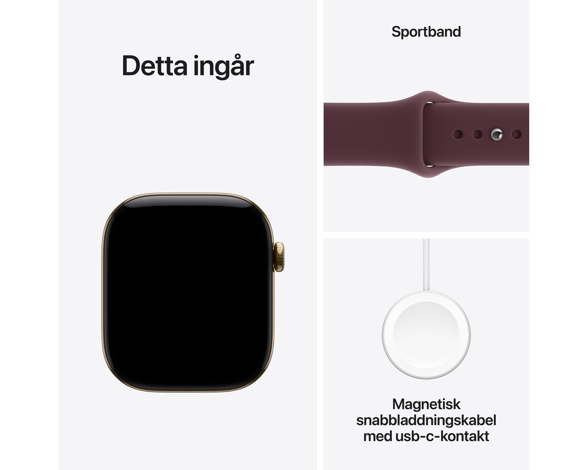 Apple Watch Series 12 Titan Cellular med Sportband Skinande Guld 46mm S/M