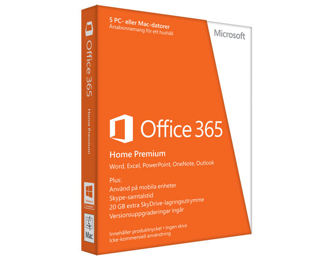 Microsoft Office 365 Home Premium Retail Swe- Abonnemangslicens ( 1 år ) - upp till 5 datorer - Elekronisk leverans